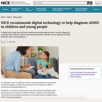 NICE recommends digital technology to help diagnose ADHD in children and young people